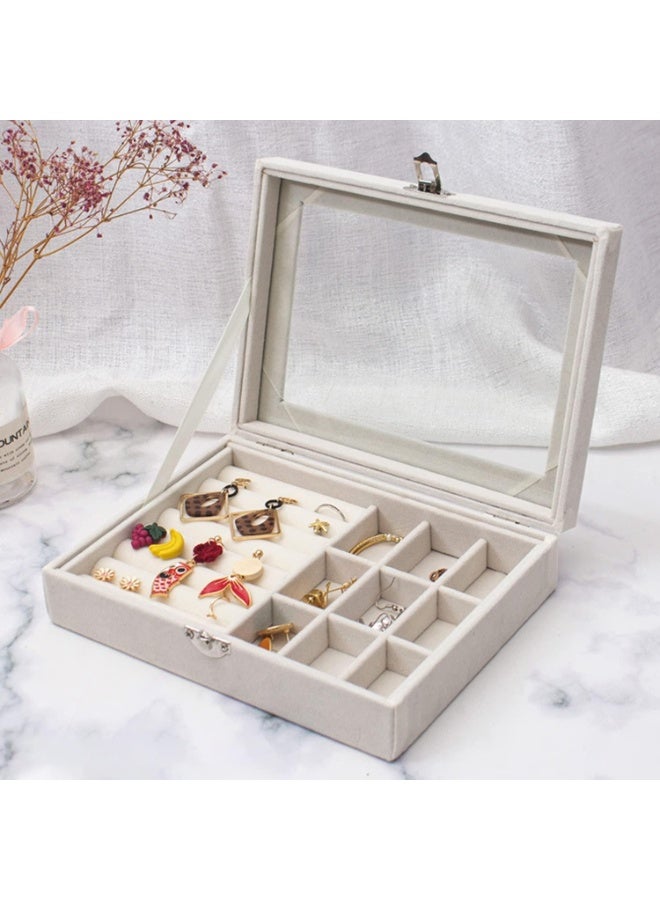 Jewelry Boxes with Acrylic Lid, 9 Grids, Jewelry Storage, Jewelry Case, Women's Jewelry Box, Travel, Decorative Necklace, Earrings, Ring, Jewelry Box, Clear Jewelry Storage Box, Beige - Image 3
