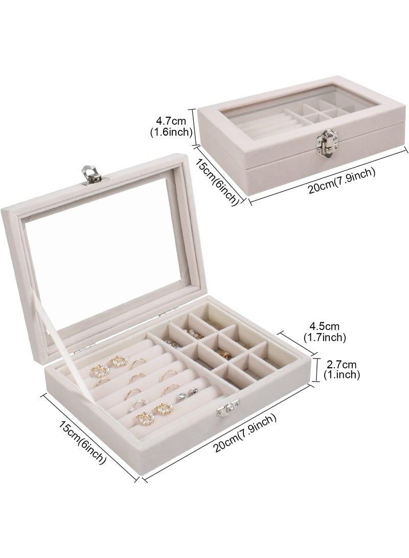 Jewelry Boxes with Acrylic Lid, 9 Grids, Jewelry Storage, Jewelry Case, Women's Jewelry Box, Travel, Decorative Necklace, Earrings, Ring, Jewelry Box, Clear Jewelry Storage Box, Beige - Image 2