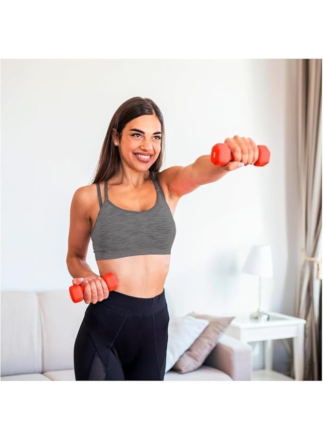 DUNISO 2 قطع دمبل، دمبل للياقة البدنية، دمبل لرفع الأثقال مع مقابض مضادة للانزلاق، قوية ومتينة، مناسبة للياقة البدنية، الاستخدام المنزلي، التمارين، رفع الأثقال، اليوغا، 3 كجم لكل منها، أحمر - Image 4