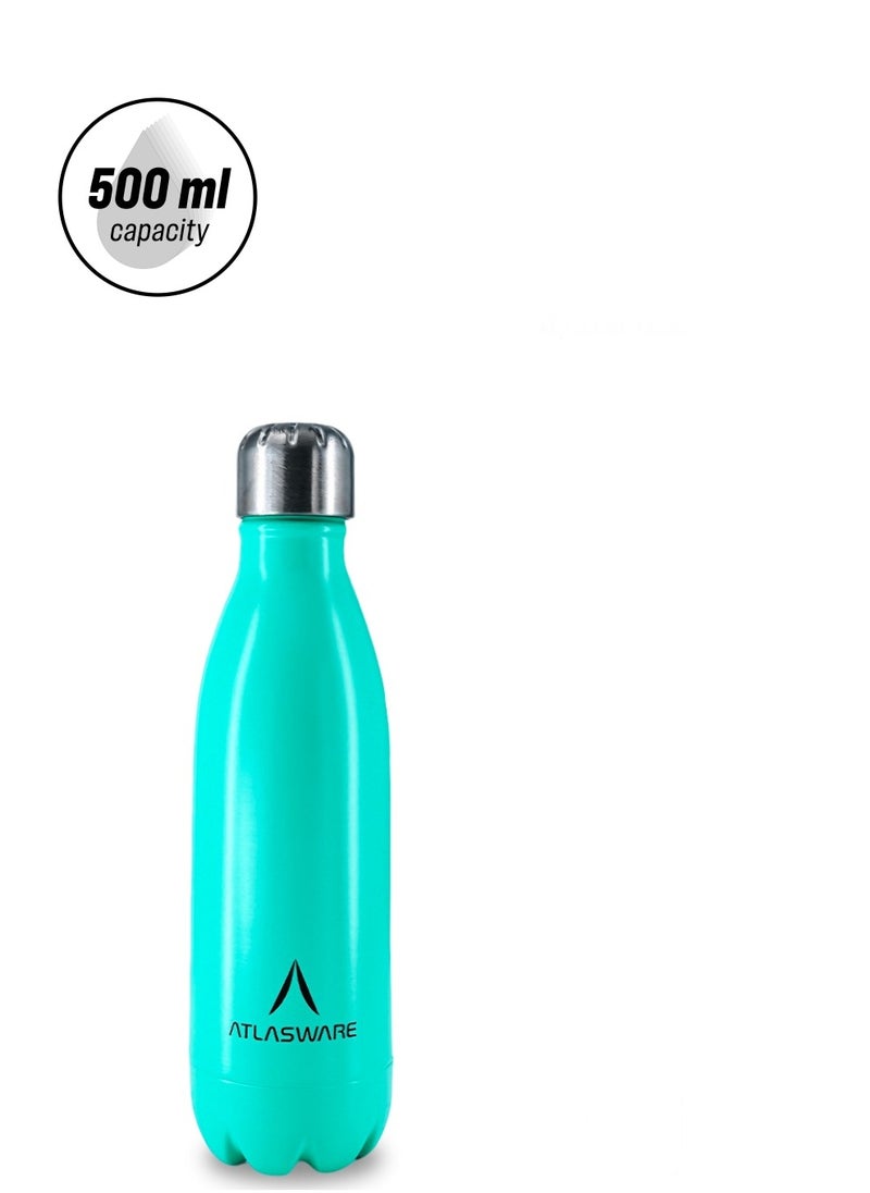 Atlasware Water Bottle with a Capacity of 500 ml, Stainless Steel Water Bottle that keeps Cold for 37 Hours and Keeps Heat for 16 Hours, Tiffany  - Image 2