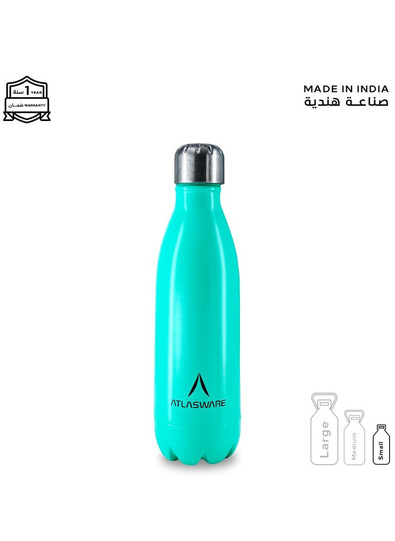 Atlasware Water Bottle with a Capacity of 500 ml, Stainless Steel Water Bottle that keeps Cold for 37 Hours and Keeps Heat for 16 Hours, Tiffany  - Image 1