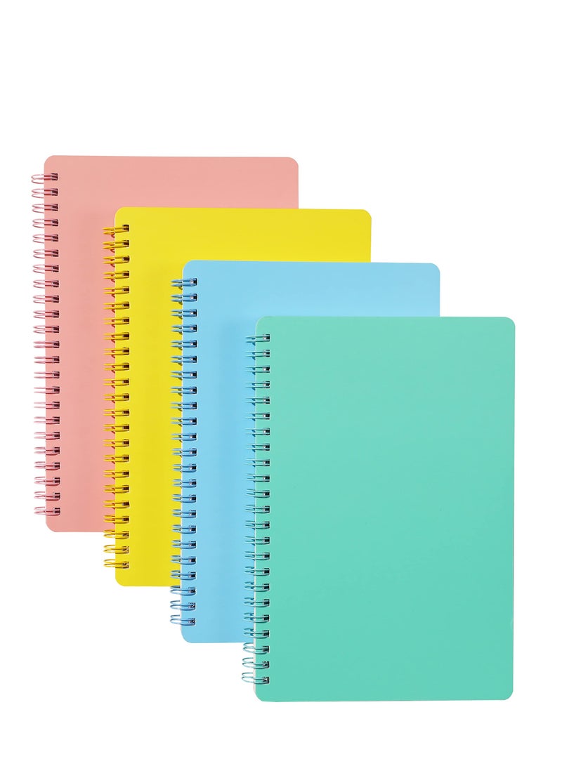 سيوسي دفاتر ملاحظات حلزونية، 4 عبوات من ورق مسطر للكلية مقاس A5، بغلاف صلب من البلاستيك السميك مقاس 8.3 × 5.9 بوصة بغلاف ناعم مع سلك مزدوج، ورق مبطن محمول 80 ورقة للدراسة المكتبية والملاحظات، 4 ألوان - Image 1