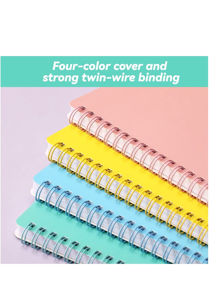 سيوسي دفاتر ملاحظات حلزونية، 4 عبوات من ورق مسطر للكلية مقاس A5، بغلاف صلب من البلاستيك السميك مقاس 8.3 × 5.9 بوصة بغلاف ناعم مع سلك مزدوج، ورق مبطن محمول 80 ورقة للدراسة المكتبية والملاحظات، 4 ألوان - Image 3