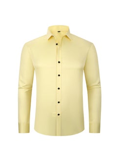 Generic Mens Elastic Slim Fit Non-Iron Dress Shirt C3119 light yellow long sleeve 
