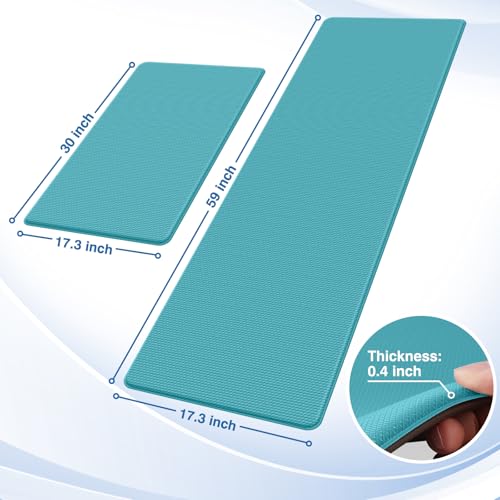 StepRite Kitchen Mats, 2PCS Kitchen Rugs, Cushioned Anti Fatigue Kitchen Mats for Floor, Non-Slip Standing Desk Mat, Waterproof Kitchen Rug Set for Kitchen, Floor, Office, 17.3"x30"+17.3"x59", Green - Image 2