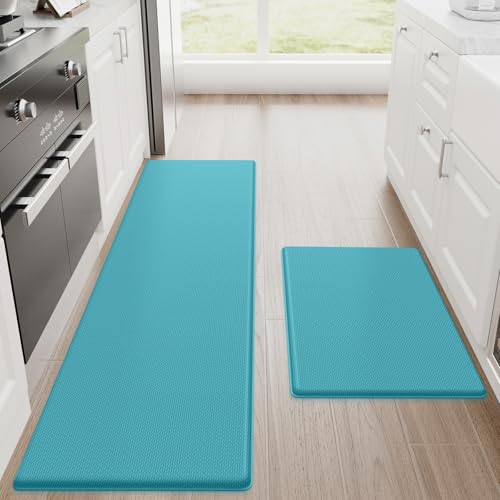 StepRite Kitchen Mats, 2PCS Kitchen Rugs, Cushioned Anti Fatigue Kitchen Mats for Floor, Non-Slip Standing Desk Mat, Waterproof Kitchen Rug Set for Kitchen, Floor, Office, 17.3"x30"+17.3"x59", Green - Image 1