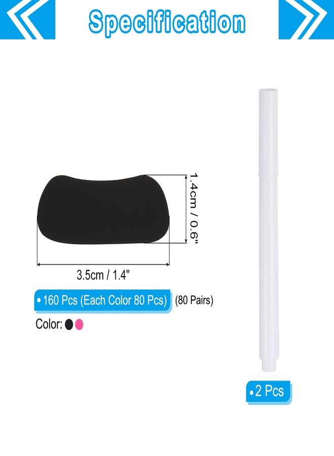 PATIKIL 80 Pairs Sports Eye Black Stickers, Under Eye Black Strips Football Face Stickers Breathable Eyeblack Sticker with 2 Pcs White Pencil for Baseball Fans on Game Day, Black, Pink - Image 2