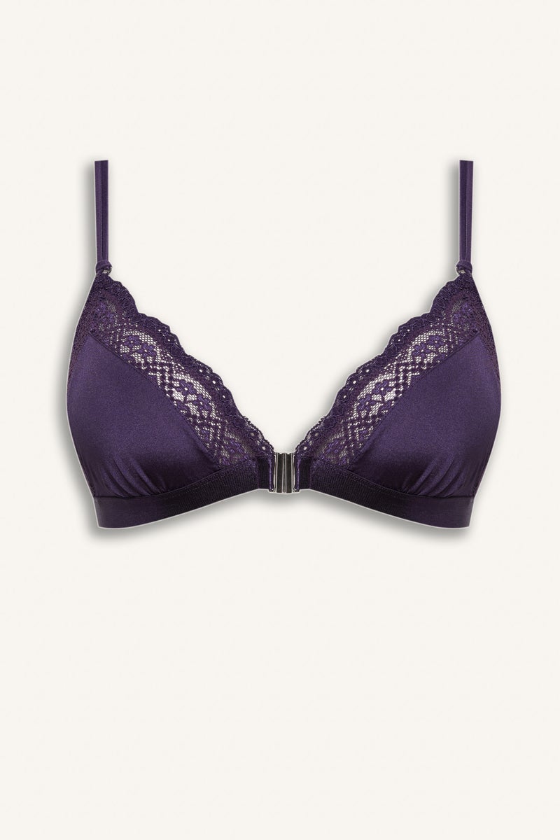 DeFacto Purple Woman Lace Detail Satin Unpadded Unwired Bra Casual - Image 1