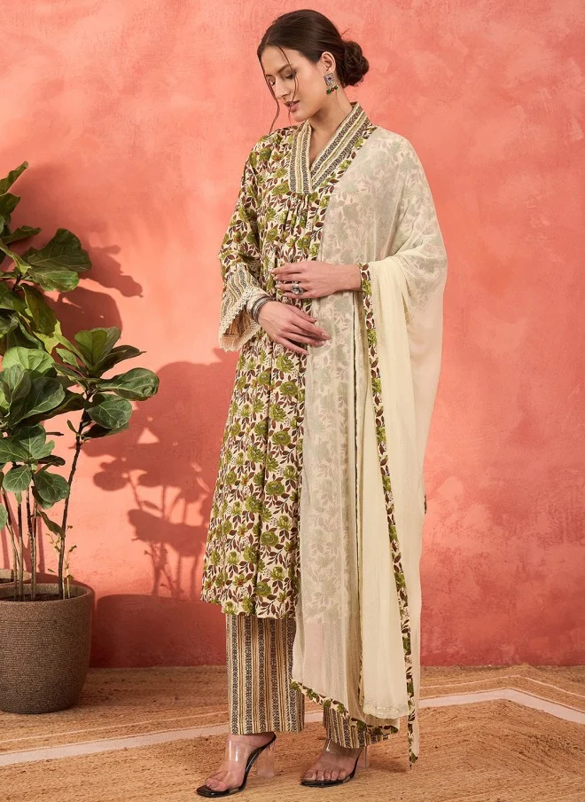 SASSAFRAS Floral Printed V-Neck Kurta Set for Women