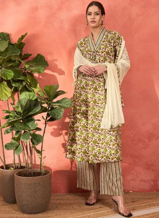 SASSAFRAS Floral Printed V-Neck Kurta Set for Women