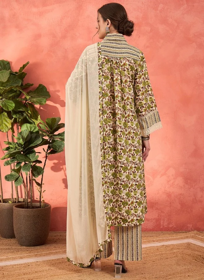 SASSAFRAS Floral Printed V-Neck Kurta Set for Women
