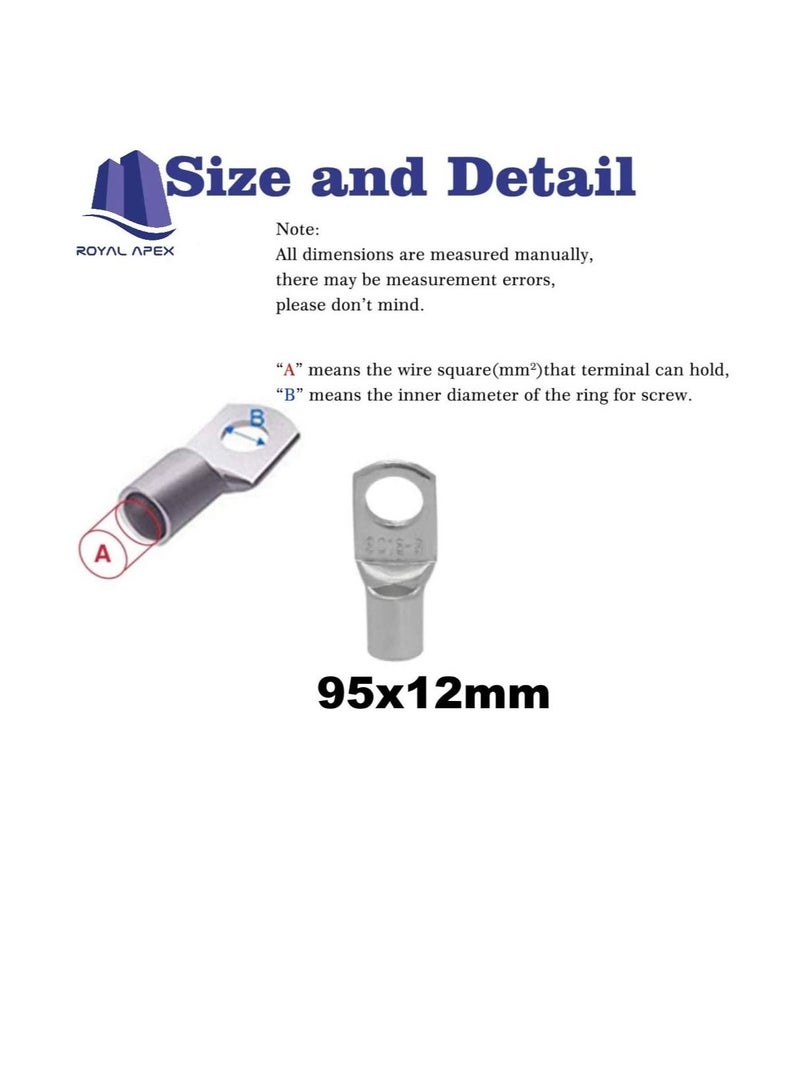 Copper Cable Lugs 10Pcs Set-Wire Terminals, Connector Cable lugs Ring Battery SC Terminals, for Marine, Solar, Automotive, Electric, Home Applications etc (Hole Size 12mm, Cable Size 95mm)  - Image 2