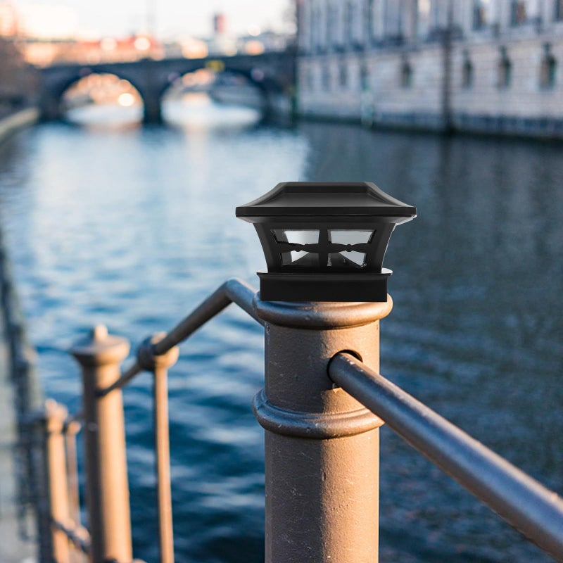 Solar Black Leaf Design Outdoor Pillar Light Warm White Cool White - Image 5
