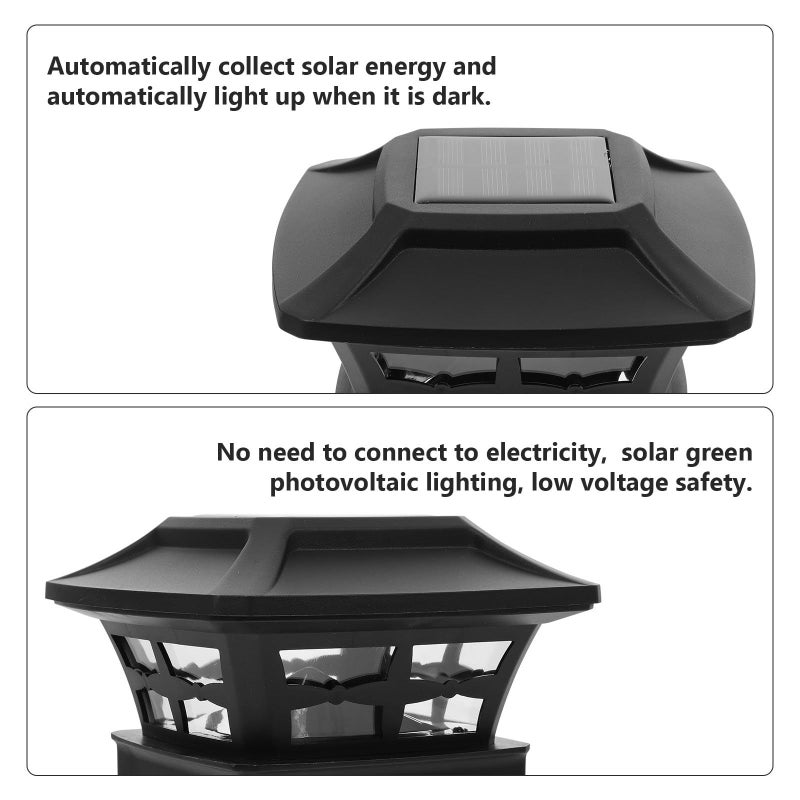 Solar Black Leaf Design Outdoor Pillar Light Warm White Cool White - Image 4