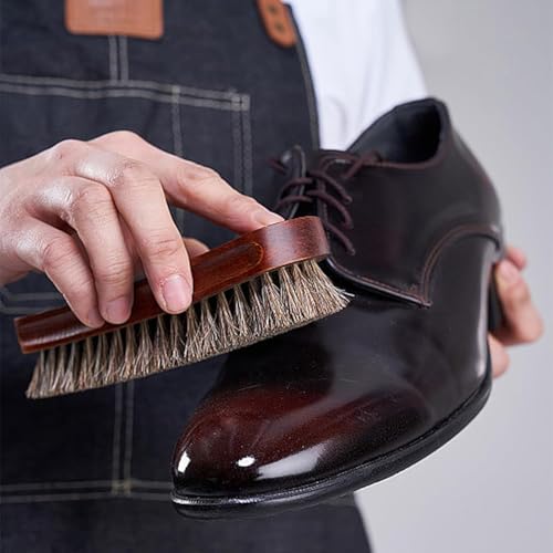 Massmot 3 Pcs Horsehair Shine Shoes Brush Kit Polish Dauber Applicators Cleaning Leather Shoes Boots Care Brushes Suede Cleaner Brush, Brown - Image 3