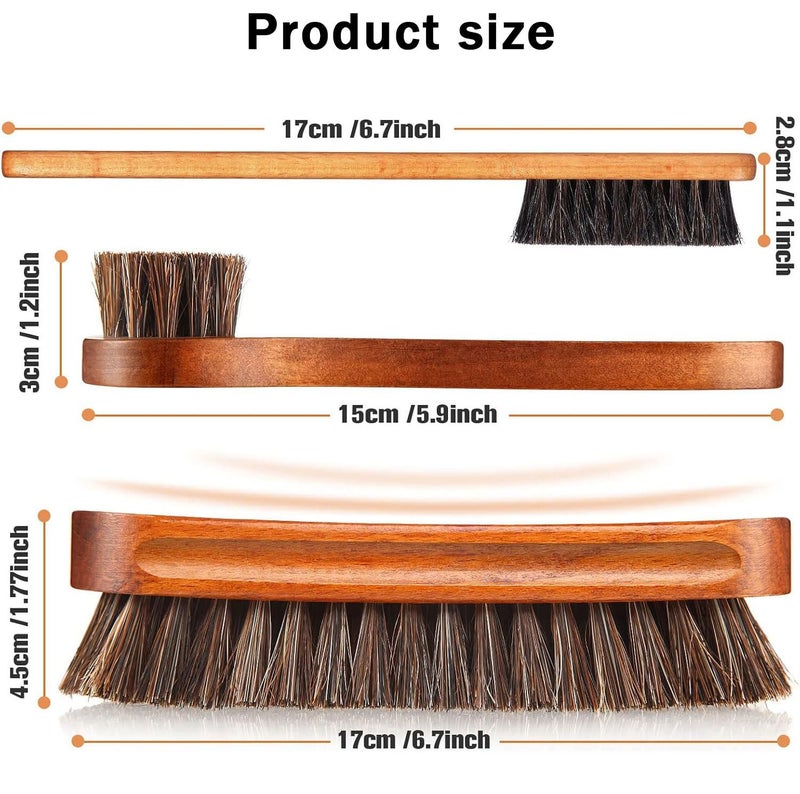 Massmot 3 Pcs Horsehair Shine Shoes Brush Kit Polish Dauber Applicators Cleaning Leather Shoes Boots Care Brushes Suede Cleaner Brush, Brown - Image 2