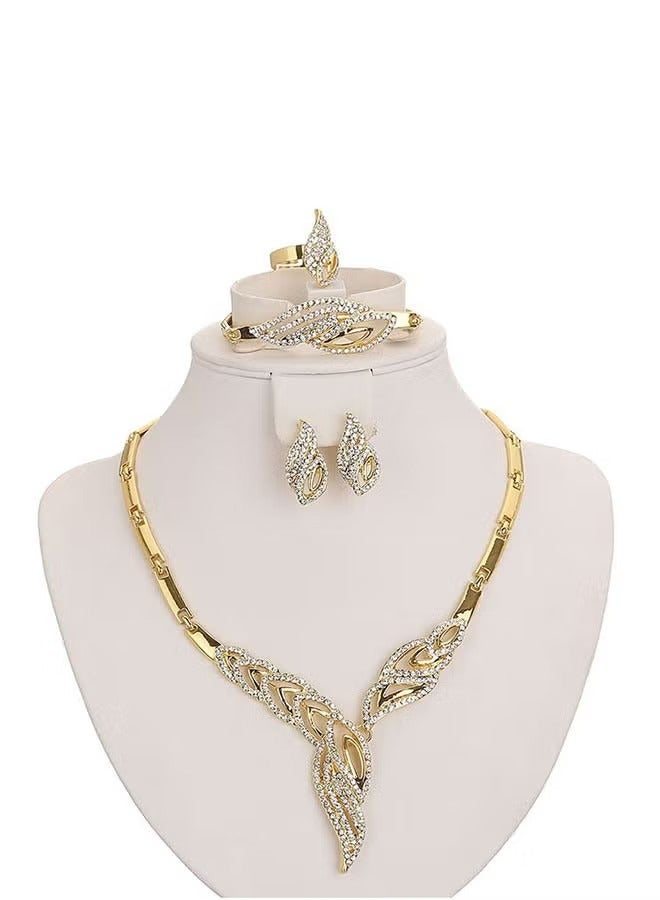 4 Pcs/Set Jewelry for Women, Crystal Gold Plated Bridal Necklace Jewellery Set for Brides Wedding Party Costume Accessories Gifts for Women - Image 1