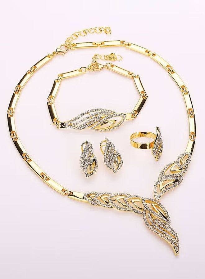 4 Pcs/Set Jewelry for Women, Crystal Gold Plated Bridal Necklace Jewellery Set for Brides Wedding Party Costume Accessories Gifts for Women - Image 4