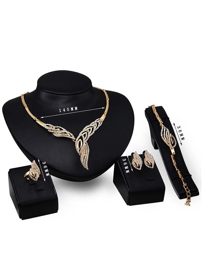 4 Pcs/Set Jewelry for Women, Crystal Gold Plated Bridal Necklace Jewellery Set for Brides Wedding Party Costume Accessories Gifts for Women - Image 3