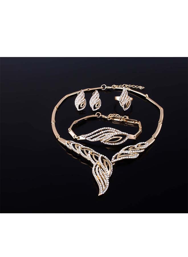 4 Pcs/Set Jewelry for Women, Crystal Gold Plated Bridal Necklace Jewellery Set for Brides Wedding Party Costume Accessories Gifts for Women - Image 5