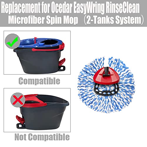 ANREKEYH Spin Mop Head, Base, Handle Replacement for O-ceda EasyWring RinseClean Microfiber Spin Mops, 2 Microfiber Mop Refills, 1 Triangle Head Cover and 30-58in Handle (Blue (2-Tank System)) - Image 2