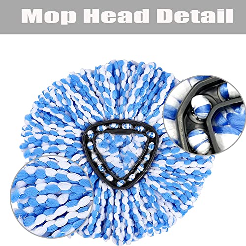 ANREKEYH Spin Mop Head, Base, Handle Replacement for O-ceda EasyWring RinseClean Microfiber Spin Mops, 2 Microfiber Mop Refills, 1 Triangle Head Cover and 30-58in Handle (Blue (2-Tank System)) - Image 5