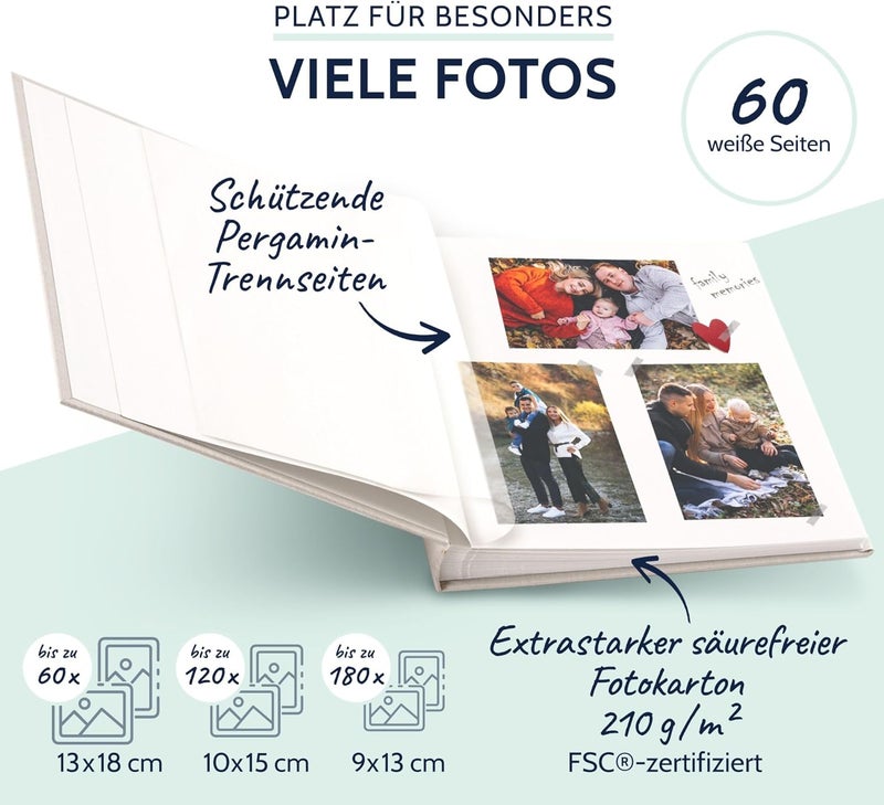 Goldbuch Summertime Trend 2 24605 Photo Album with 60 White Pages with Pargamine Dividers, Memory Album with Linen Cover, Photo Album for Gluing, Beige, 25 x 25 x 4 cm - Image 4