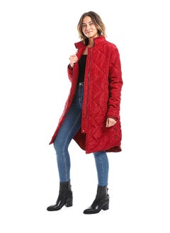Andora Cherry Red Plain Zipper Waterproof Puffer Jacket_Red  - Image 1