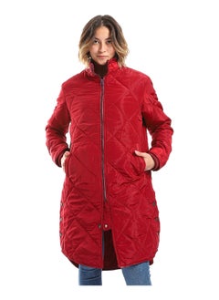 Andora Cherry Red Plain Zipper Waterproof Puffer Jacket_Red  - Image 5