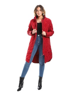 Andora Cherry Red Plain Zipper Waterproof Puffer Jacket_Red  - Image 2