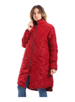 Andora Cherry Red Plain Zipper Waterproof Puffer Jacket_Red  - Image 4
