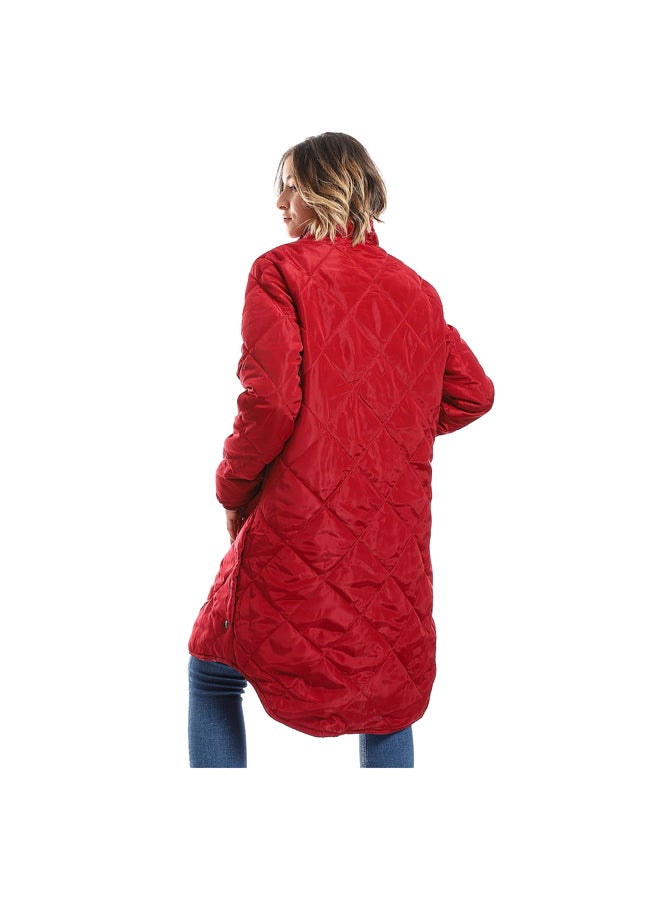 Andora Cherry Red Plain Zipper Waterproof Puffer Jacket_Red - Image 3