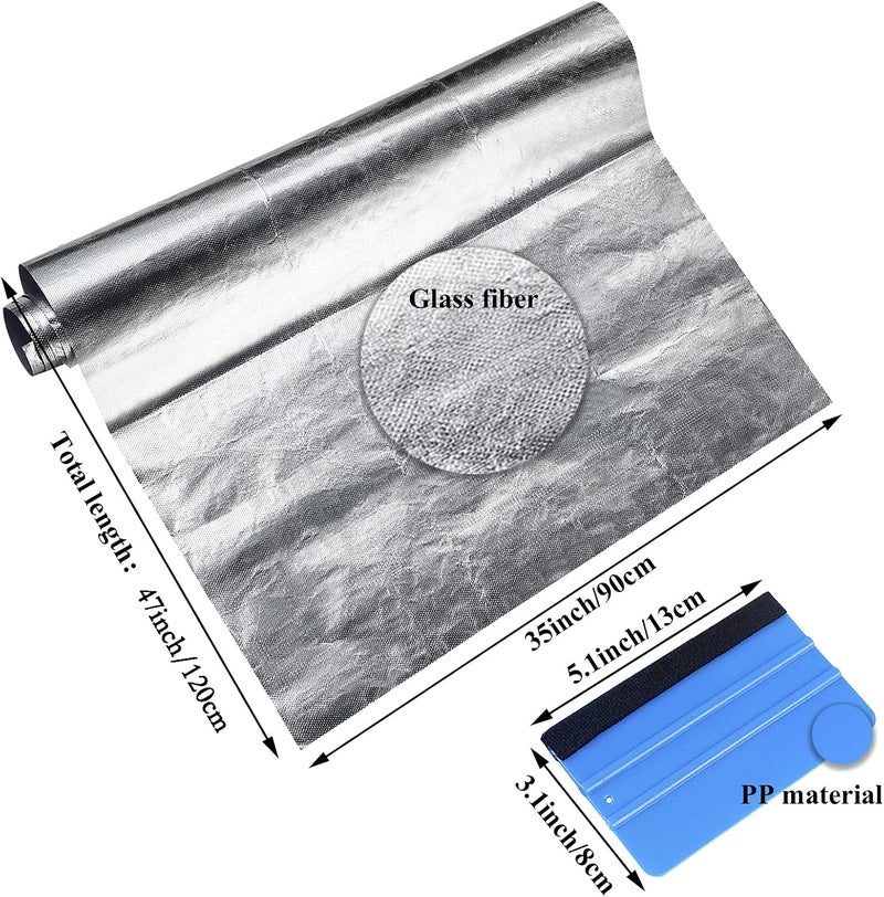 Aulufft Aluminum Heat Shield, 35 x 47 inch Aluminized Fiberglass Sheet Self-Adhesive Heat Barrier Protection Cover Heat Shielding Mat with 1 Piece Scraper - Image 4