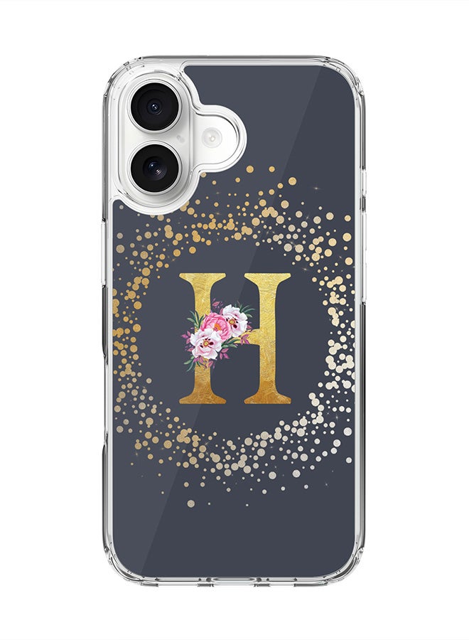 Stylizedd Classic Clear MagSafe Case for iPhone 17 , Hybrid Soft Case Flexible Edges Anti Drop TPU PC Gel Thin Transparent Cover [ Designed for iPhone 17 ] - Custom Monogram Initial Letter Floral Pattern Alphabet - H  (Grey )