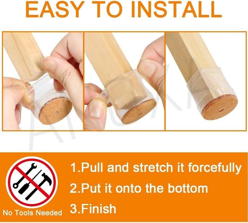 ANOXA ANOXA Chair Leg Protectors for Hardwood Floors Silicone Felt Furniture Leg Cover Pad for Protecting Floors from Scratches and Noise Smooth Moving for Chair Feet 4 PcsClear - Image 3