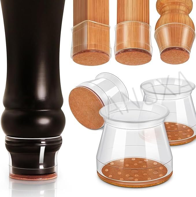 ANOXA ANOXA Chair Leg Protectors for Hardwood Floors Silicone Felt Furniture Leg Cover Pad for Protecting Floors from Scratches and Noise Smooth Moving for Chair Feet 4 PcsClear - Image 1