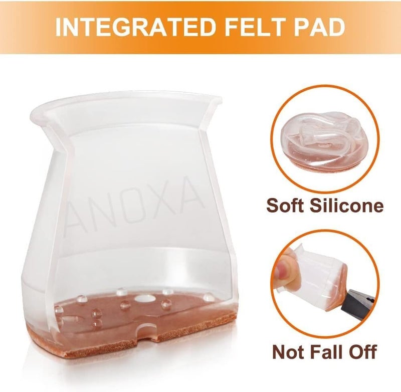 ANOXA ANOXA Chair Leg Protectors for Hardwood Floors Silicone Felt Furniture Leg Cover Pad for Protecting Floors from Scratches and Noise Smooth Moving for Chair Feet 4 PcsClear - Image 2
