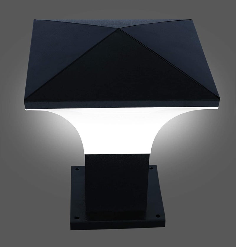 kinis Metal Modern Shape Pole Lamp/Gate Light/Outdoor Lamp/Outdoor Light/Pillar Light for Outdoor Home Hut Top Design Black and Milky (Pack of 1, Without Bulb) - Image 3