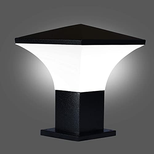 kinis Metal Modern Shape Pole Lamp/Gate Light/Outdoor Lamp/Outdoor Light/Pillar Light for Outdoor Home Hut Top Design Black and Milky (Pack of 1, Without Bulb) - Image 1