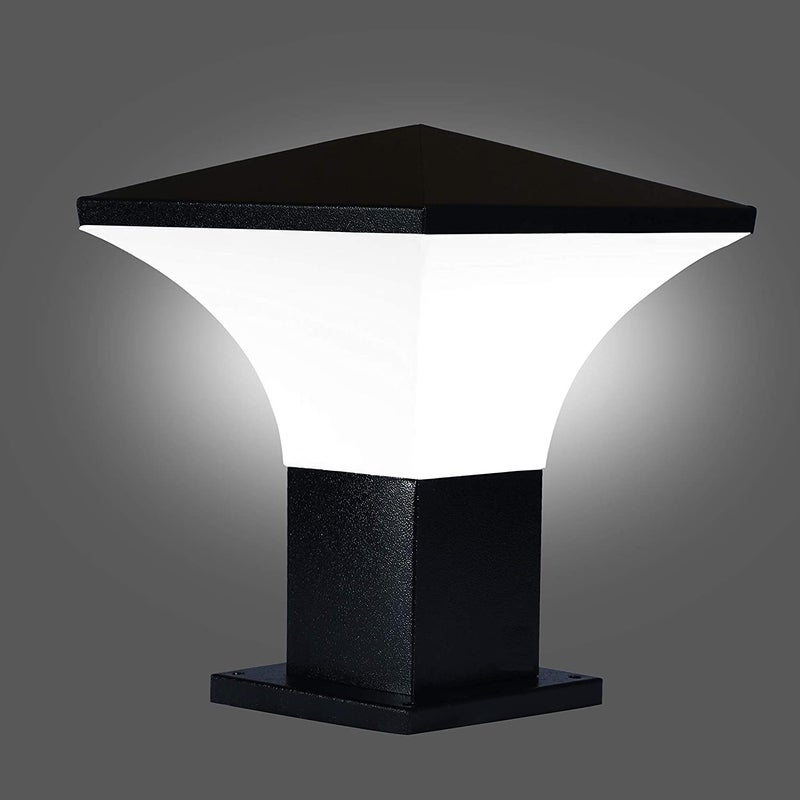 kinis Metal Modern Shape Pole Lamp/Gate Light/Outdoor Lamp/Outdoor Light/Pillar Light for Outdoor Home Hut Top Design Black and Milky (Pack of 1, Without Bulb) - Image 5