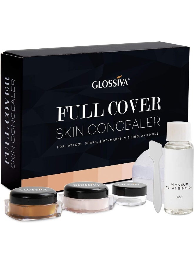 GLOSSIVA Glossiva Tattoo Concealer - Skin Concealer - Waterproof - For Dark Spots, Scars, Vitiligo, And More - Tattoo Cover-Up Makeup - Use on Body, For Legs, for Men and Women (248.9g)  - Image 1