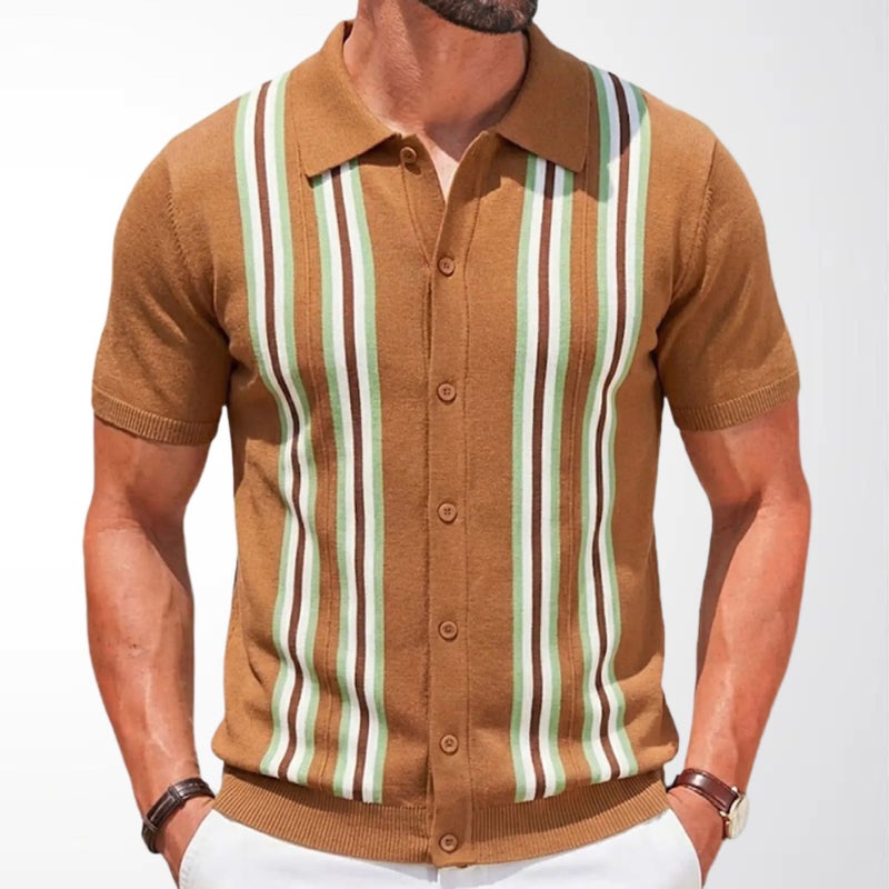 Mens Knitted Polo Shirt Short Sleeve Slim Fit Business Casual Top - Image 2