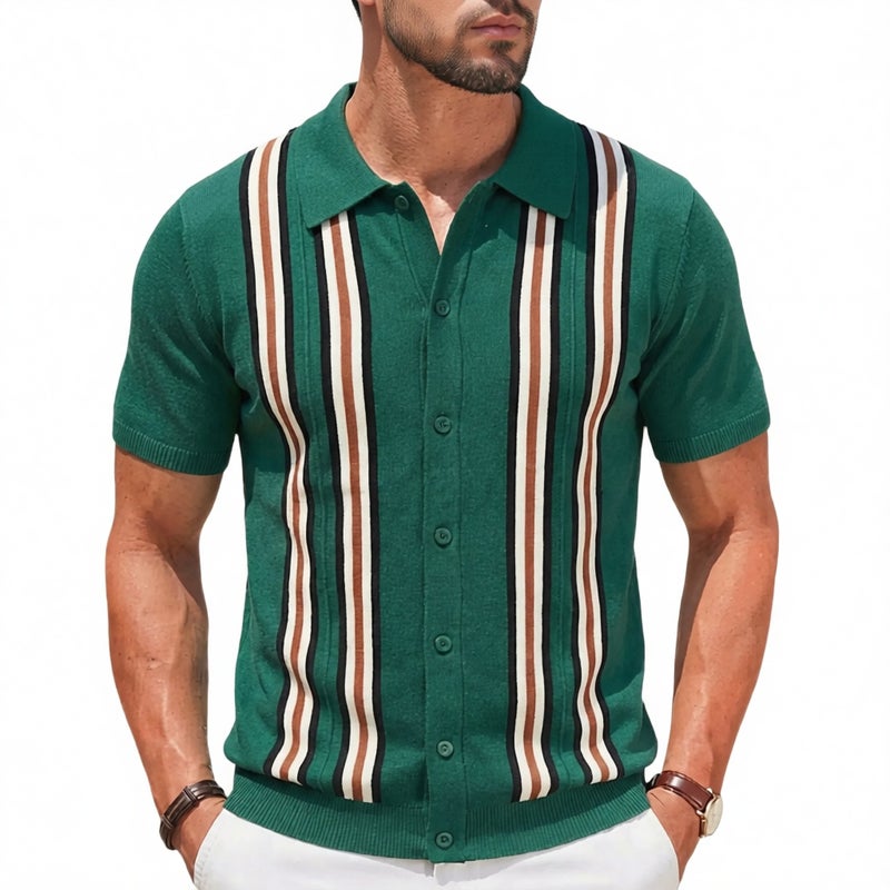 Mens Knitted Polo Shirt Short Sleeve Slim Fit Business Casual Top - Image 1