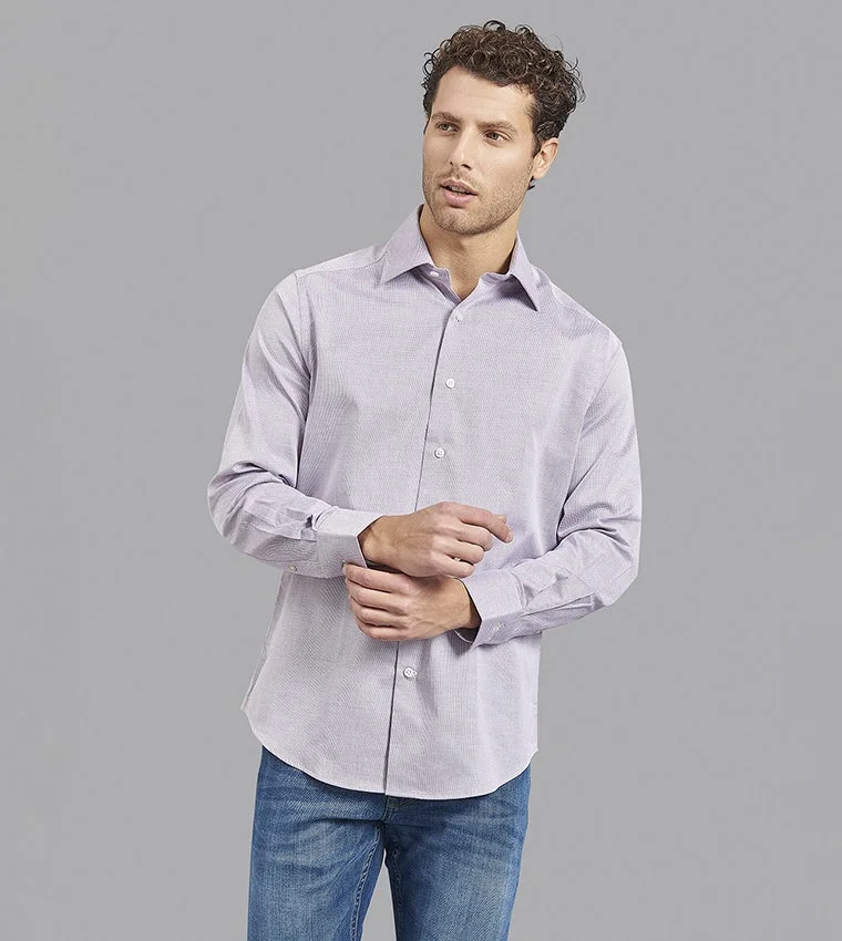 BEVERLY HILLS POLO CLUB High Low Jacquard Trim Fit Shirt