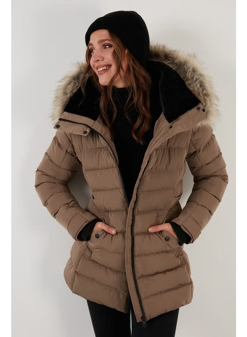 Lela Collar Faux Fur Removable Hooded Puffer Coat Women's Coat 497Yasmin21 - Image 1