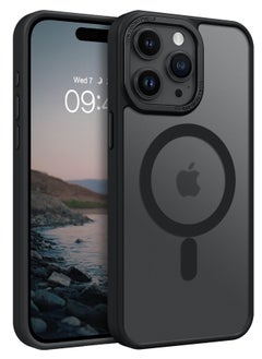 iPhone 15 Pro Max Magnetic MagSafe Case,【Full Shockproof Protection】Translucent Matte Back, Slim Phone Cover with Strong Magnet for Apple 15 Pro Max (2023)(Black)