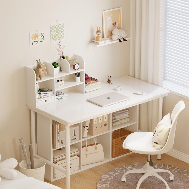 CONKAWACA Cute Bookshelves Cute Bookshelf for Desk Kawaii Desk Organizer with Drawer Office Desk Organizers and Accessories Storage Home Decor Display (White) - Image 3