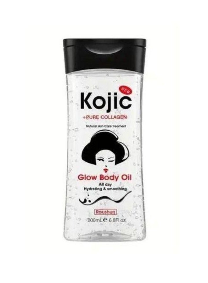 ROUSHUN 200ml Glow Body Oil with Kojic & Pure Collagen Nourishing Moisturizing Vitalizing Glowing Body Oil Fast Absorption Radiant Glow Skin Body Gel 