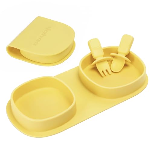 yahaa Silicone Foldable Novelty Dinner PlatesBaby Plates Travel Essential with Forks and SpoonsMicrowave Dishwasher SafeLemon