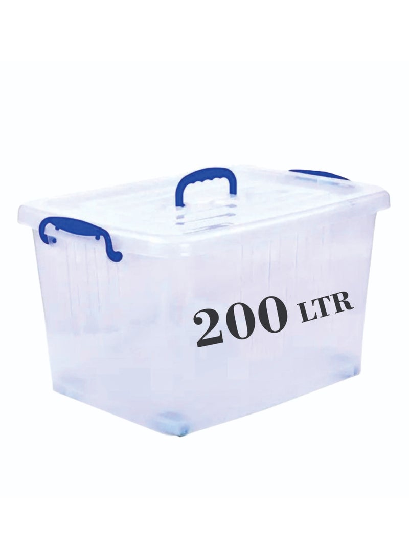 هيواري صندوق تخزين بلاستيكي شفاف من هايوير، سعة 200 لتر، مزود بعجلات وأغطية قابلة للقفل | حاويات تنظيم شفافة للملابس والألعاب والأدوات والحرف اليدوية | حل تخزين قابل للتكديس مع عجلات (1 × 200 لتر) - Image 1